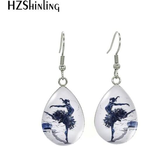 2020 New Fashion Tear Drop Earrings Ballet Dance Shoes Stainless Steel Glass Cabochon Fish Hook Ear Accessories Jewelry