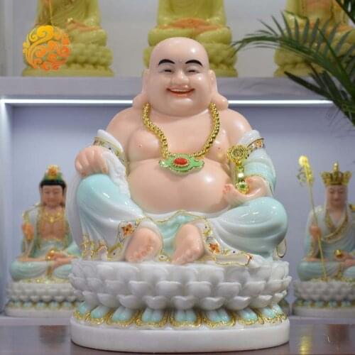 2021 Asia high grade Buddha statue Home store company Shrine GOOD LUCK RUYI God of wealth Maitreya Buddha jade gilding Sculpture