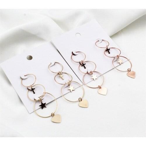 3 Pairs/Set Fashion Metal Hoop Earrings for Women Hip Hop Cross Heart Star Round Circle Earrings Jewelry Accessory Hot Sale 2019