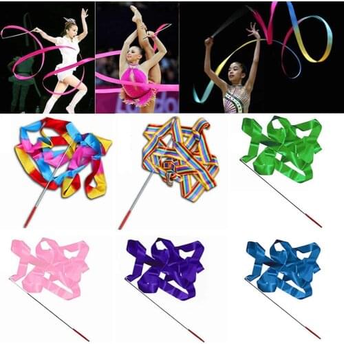 4M Colorful Dance Ribbon Gym Rhythmic Art Gymnastic Streamer Twirling Rod Stick gymnastics