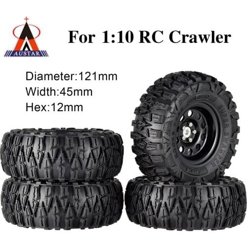 4PCS 2.2 Inch Rubber Tyres Black Metal Beadlock Wheel Rim Spare Parts for 1:10 Axial SCX10 Traxxas TRX-4 RC Rock Crawler RC Car
