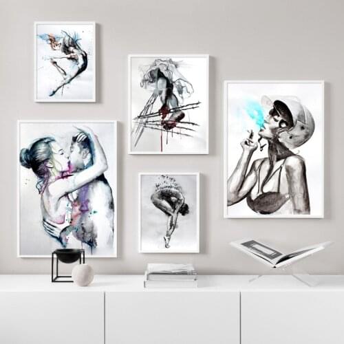 Abstract Black Sexy Nude Women Body Figure Wall Art Posters and Prints Man and Woman Canvas Painting Home Decoration for Bedroom