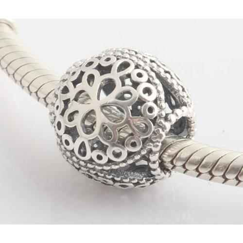 Authentic S925 Bead Openwork Flower Clover Charms fit Lady Bracelet Bangle DIY Jewelry