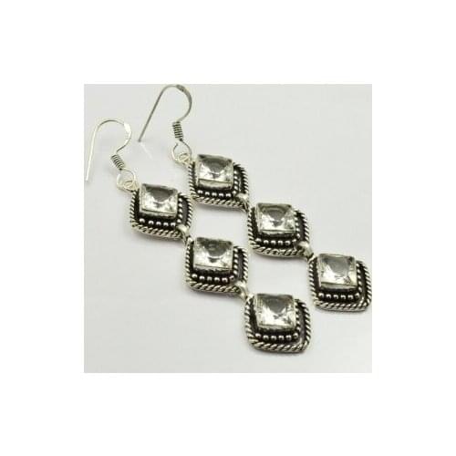 White Topas , Silver Overlay on Copper Earrings ,75mm , E2208