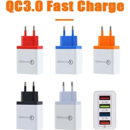 Fast Charging Quick Charger For iPhone Xiaomi Fast Charging 4 Port USB QC 3.0 Hub Wall Travel Charger Adapter For iPhone Xiaomi