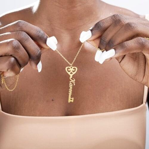 Key Name Choker Necklaces Pendants Stainless Steel Personalized Custom Key Necklace For Women Nameplate Jewelry Special Gift