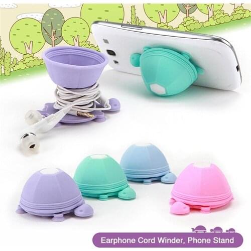 Cartoon Turtle Shape Silicone Cable Winder Protector Desktop Wire Earphone Clip Organizer Line Fixer Novelty Mobile Phone Holder