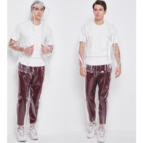 Mens Womens Transparent Rain Suit Clear Raincoat Plastic Rain Jacket with Hood for Hiking Biking Touring