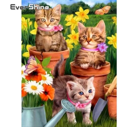 Evershine 5D Diamond Painting Animals Full Drill Cross Stitch Kit Diamond Embroidery Cat Rhinestone Pictures Home Decoration