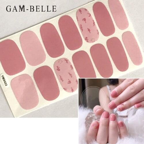 GAM-BELLE 1 Sheet Glitter Series Nail Art Stickers Wave Point Grid Pattern Adhesive Manicure Decoracion Nail Polish Decals Wraps