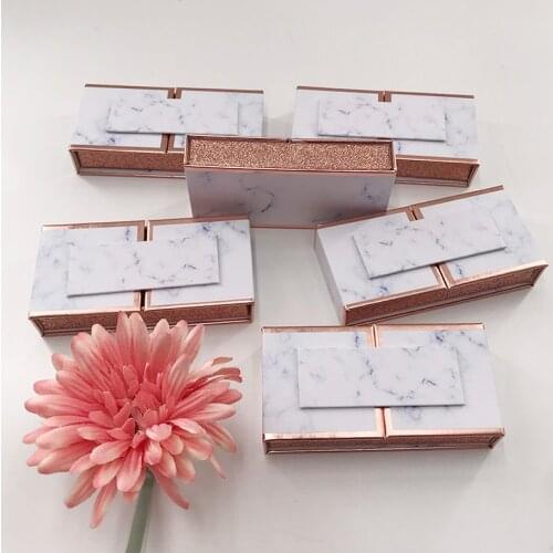 Custom Logo Eyelash Box Marble Magnetic Lash Packaging Box for 3D Mink Lashes 25mm False Eyelashes Rectangle Box