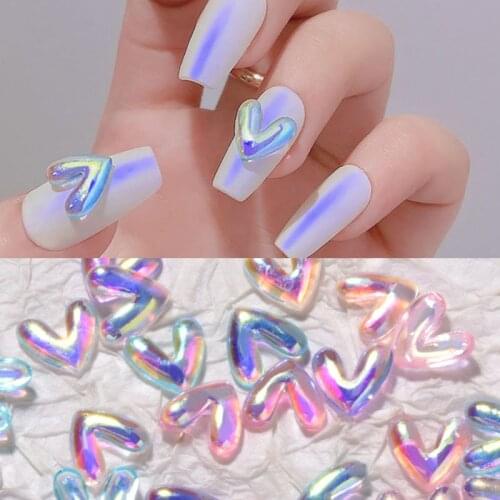 10*10mm Aurora 3D Resin Nail Rhinestones,10 pcs/bag Falt-Back Heart Press-on Nail Manicure Cartoon *V* Shape Design Decoration