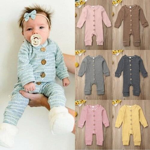 Newborn Kids Boy Girl Striped Romper Jumpsuit Playsuit Outfit Clothes Cotton Casual Autumn Long Sleeve Baby Clothing