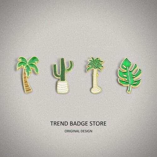 Creative Cartoon Leaves Cactus Coconut Tree brooch Clothing Bag Accessories Drip Oil brooch