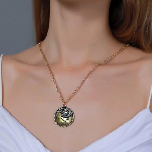 Creative Color Moon Cloud Night Sky Necklace Clavicle Chain Cartoon Geometric Round Pendants Necklaces for Women Female Jewelry