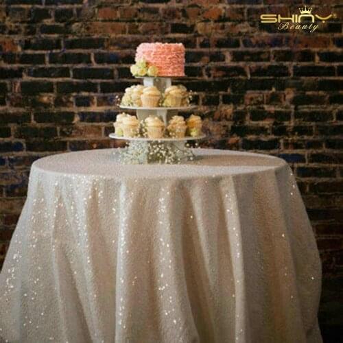 Buy It now !! 108'' Round Tablecloths Beige Sequin Table Cover / Sequin Tablecloth For Wedding/Event Table Linen Wedding Decor