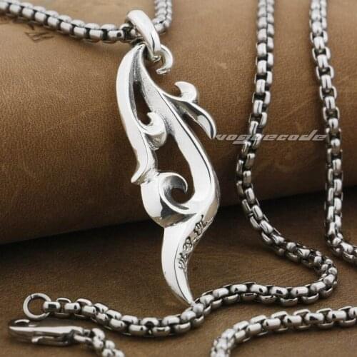 LINSION Tribal Curl Blade Tattoo Surf 925 Sterling Silver Mens Biker Rock Punk Pendant 9F019