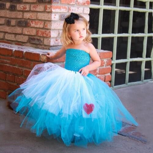 Cute Girls Blue Alice Tutu Dress Kids Crochet Corset Dress Ball Gown with Red Heart and Black Hairbow Child Party Costumes Dress