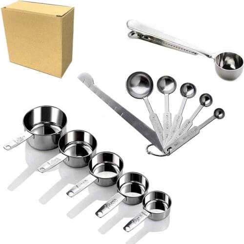 12 Piece Set Of Baking Spoons And Cups With Leveler,Measuring Cups And Spoons Set Stainless Steel - Kitchen Gadgets Tools Richly