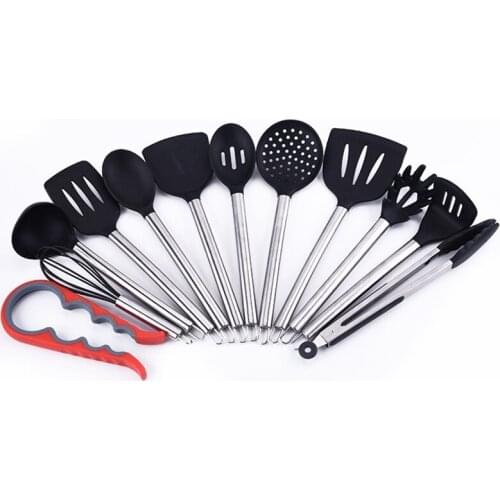 12pcs Kitchen Utensil Set High Quality Silicone Cooking Tools Set Household Stainless steel Cooking Various+ Can opener
