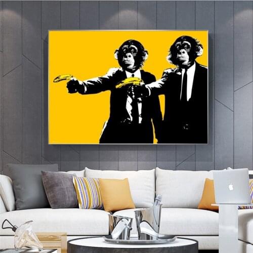 Funny Banana Monkey Wall Pictures Creative Oil Paintings on Canvas Poster and Prints Wall Art for Kids Room Decor