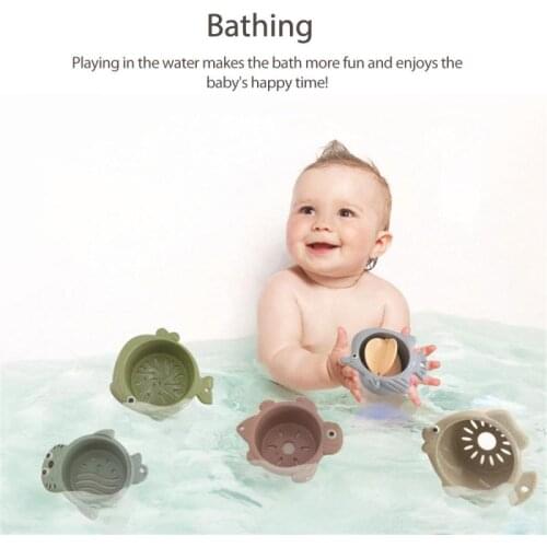 2021 NEW Baby Stacking Cup Toys Cute Animal Funny Early Educational Toys Beach Stacking Tower Toys Baby Bath Toys Children Gift