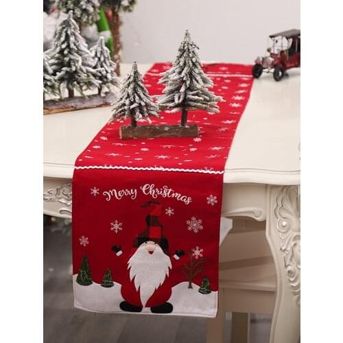 2021 cross-border new embroidery faceless elderly table runner snowflake tablecloth creative European Christmas coffee table dec