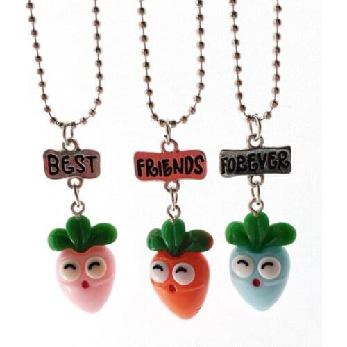 Children Best Friends Cute Resin Colorful Carrots Pendant BFF 3 Necklace Friendship Jewelry Gifts For Kids 10 Set