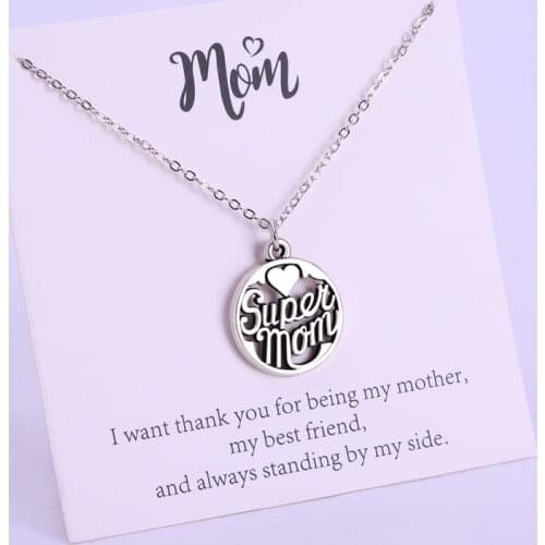 Super Mom Mother Necklaces Daughter Heart Women Girls Jewelry Friendship Christmas Gift Drop Shipping