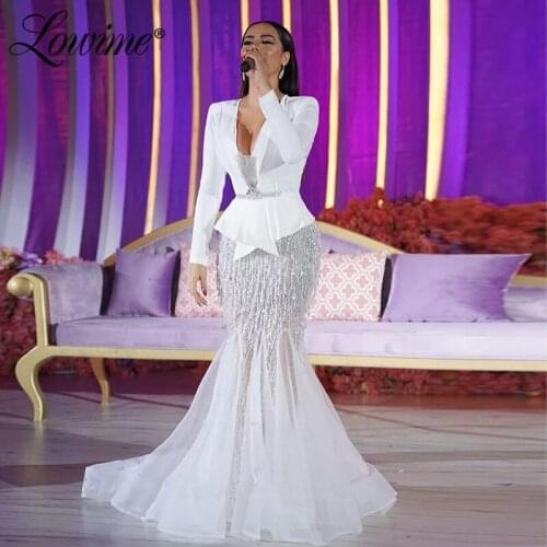 Middle East Women Celebrity Dresses Mermaid Dubai Design Handmade Crystals Beading Plus Size Long Saudi Arabia Party Gowns 2021