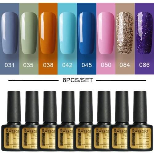 SLOOMEY Gel Nail Polish Set 8Pcs Soak Off UV Gel Varnishes All For Manicures Glitter Nail Gel Kit Base Top Coat Nail Art Set