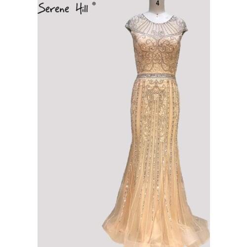 Luxury O-Neck Sleeveless Dubai Prom Dresses Design 2020 Mermaid Crystal Beading Prom Gowns Serene Hill BLA60767