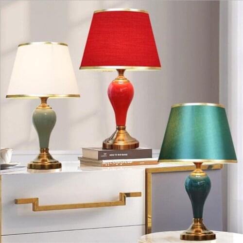 Blue/Red/Green Ceramic Table Lamp American Country Romantic Wedding Decor Desk Reading Light H 51cm D08