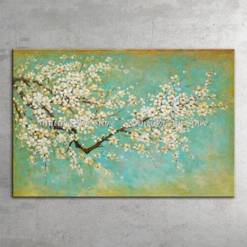 Modern Abstract Picture Hand Painted Blooming Almond Blossoms Oil Painting On Canvas Wall Art For Bedroom Living Room Home Decor