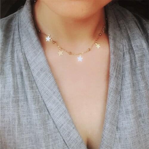 SUQI new fashing Non-fading stainless steel Bead chain star gold Necklace Women Choker Necklaces Pendants Femme jewelry gifts