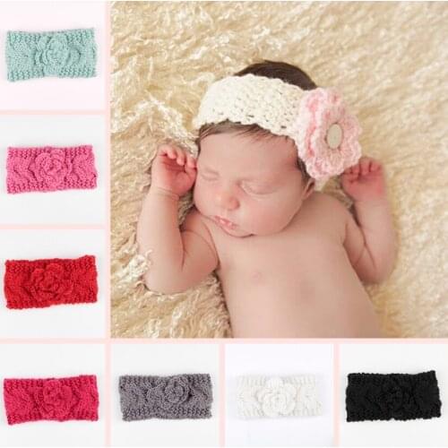 Newborn Flower Turban Ear Winter Warm Headband Crochet Knitted Hairband Headwrap Hair Band Accessories For Baby Girl Infant Kid