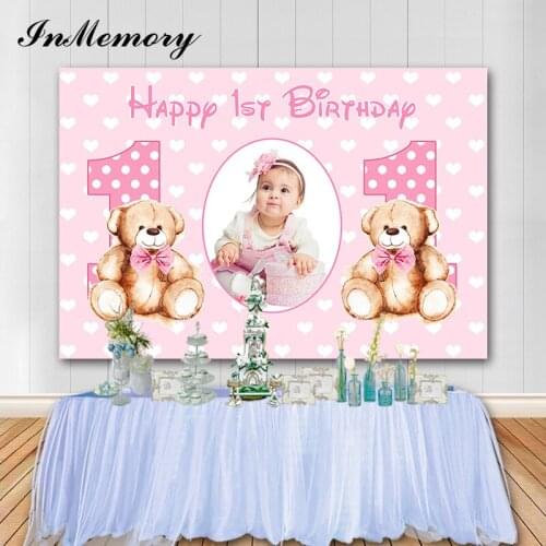 InmemoryBaby Girl 1st Birthday Backdrop for Photo Studio Vinyl Photography Background Custom Childs Photo Pink Banner Photozone