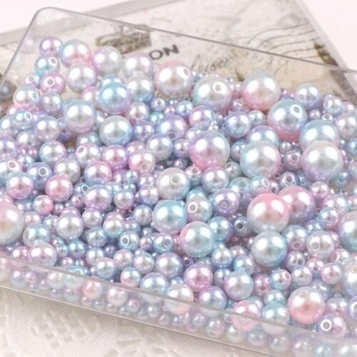 4/6/8/10/12mm Pearl Beads Round Imitation Gradient Rainbow Color ABS Pearl Beads For ewelry Making Garment Bags Shoes Beads