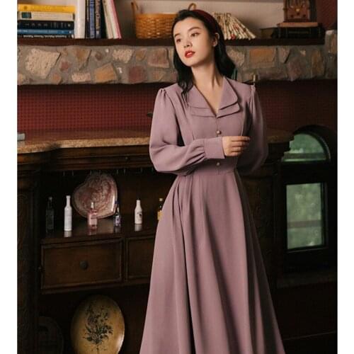 Women Clothing Chic Cute Double Lapel Dresses Party Purple Romantic Gentle Vestidos Lady Elegant Fairy Sweet Lovely Dress