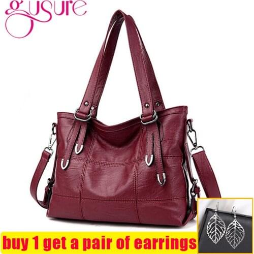 Gusure Trendy Pu Leather Shoulder Bag for Women Handbags Simple Casual Big Size Lady Mother Tote Female Plaid Shopping Bags Pack