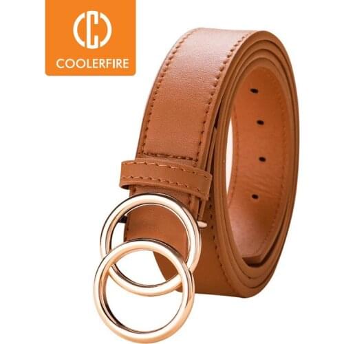 Women Belts Fashion Dress Deigner Double Ring Pearl Round Buckle Leather Belts for Women LD039