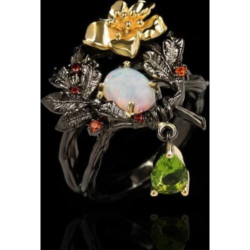 New design plant flower pearl oval crystal ring high-end luxury ladies elegant engagement anniversary silver jewelry