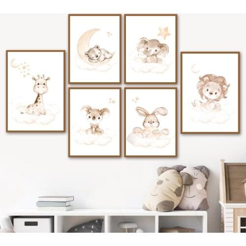 Giraffe Elephant Lion Rabbit Bear Nursery Wall Art Canvas Painting Nordic Posters And Prints Wall Pictures Baby Kids Room Decor