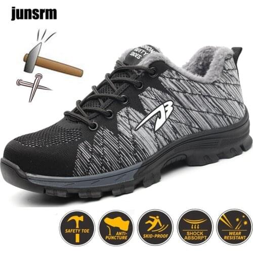 Winter safety shoes, breathable steel head cap steel sole for foot protection outdoor work boots men women to keep warm industry