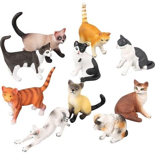 10 Kidns Simulation Cat Figure Collectible Toys Cat Animal Action Figures Kids Plastic Cement Toys