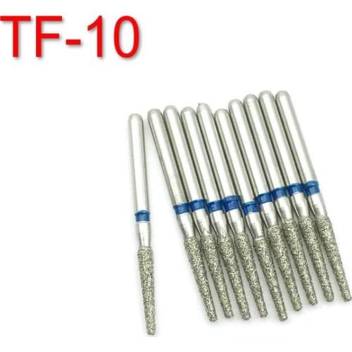 10cpcs Dental Diamond Burs Drill Dentistry Burs High Speed Handpiece Handle Diameter 1.6mm Dentist Tools TF-10