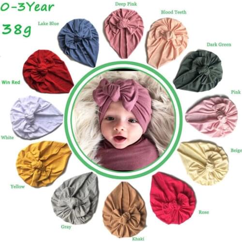 2020 New Autumn/Winter Solid Nice Bows Cotton baby turban 20pcs/lot girls infant newborn toddle turban 8 Colors you pick