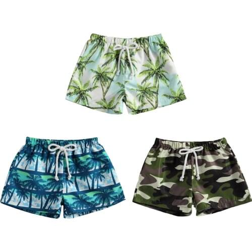 2020 New 1-5Y Toddler Kid Baby Boy Swimwear Camouflage/Palm Tree Print Board Shorts Drawstring Beach Bottoms Swimsuit Summer