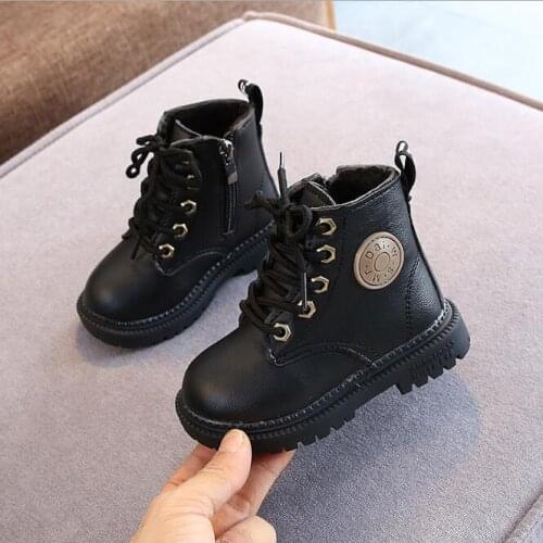 2020 Winter Children Boots Boys Girls Leather Martin Boots Plush Fashion Waterproof Non-slip Warm Kids Boots Shoes