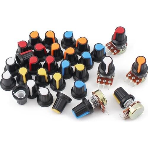 30pcs 6mm potentiometer knob encoder switch cap, 15X17mm 5 colors orange yellow blue white x6pcs for WH148 potentiometer